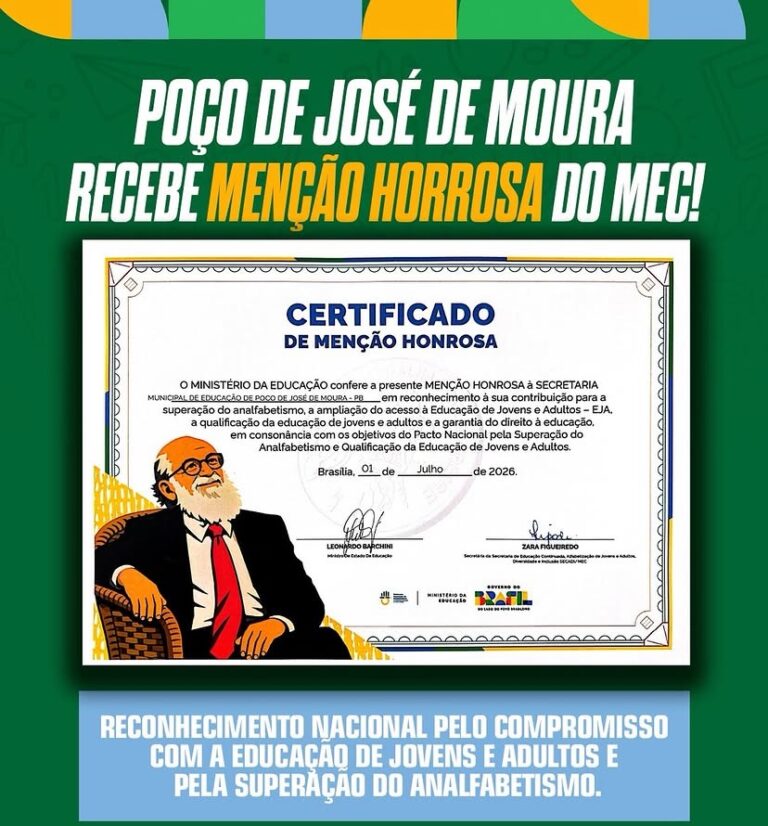 Poço de José de Moura recebe menção honrosa do MEC e gestão de Laís Raquel é destaque na educação